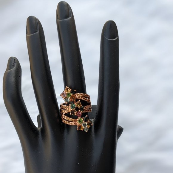 925 STERLING Tourmaline & Yellow Sapphire Floral Wrap Ring SZ 7.75 - Picture 3 of 12